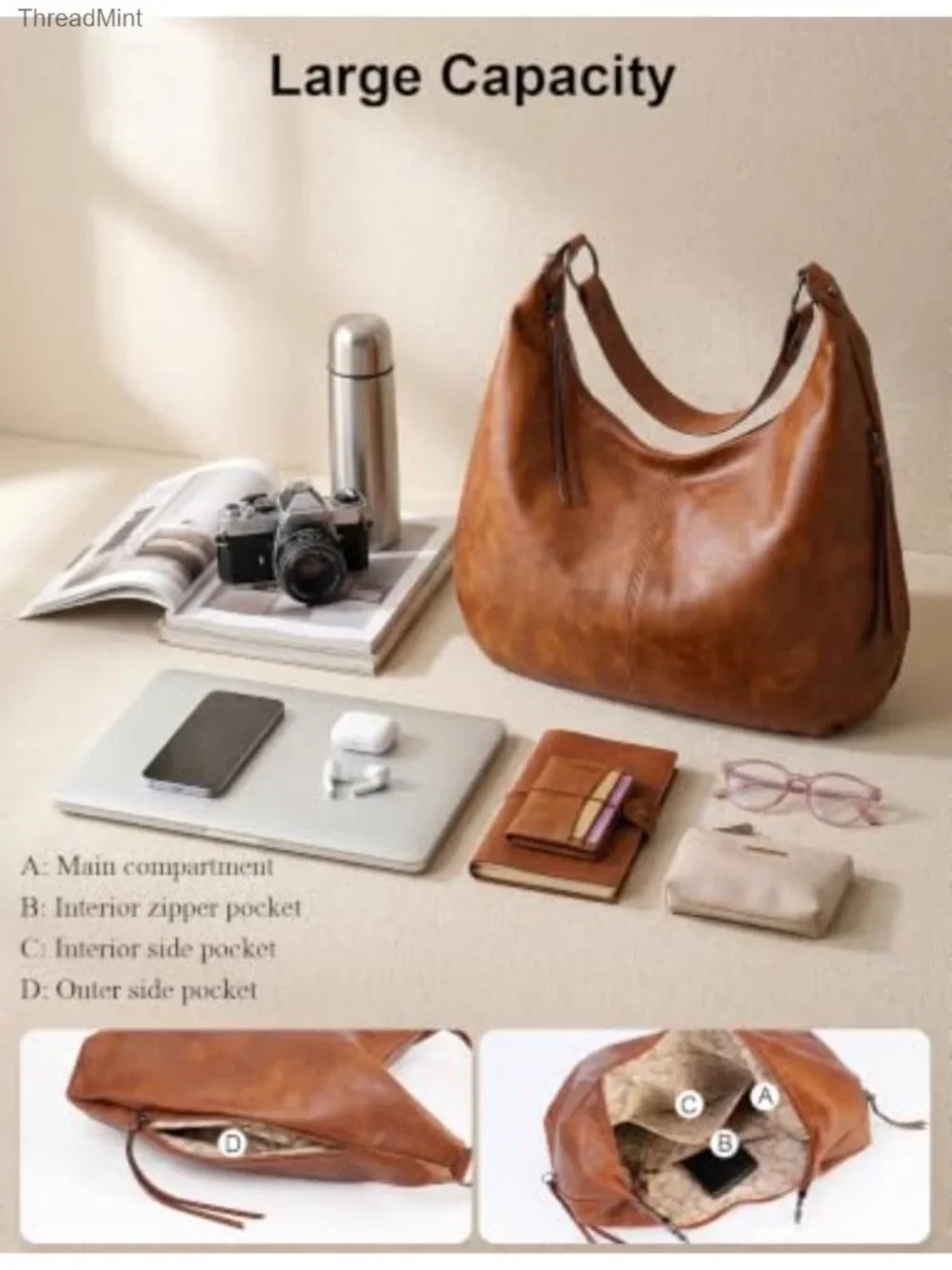 PU Leather Hobo Bag 3-in-1 Crossbody Shoulder Handbag Set